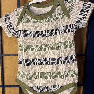 True Religion Baby Bodysuit 0–3 Months Logo Print Neutral Streetwear